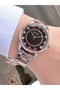 Women's Silver Rose Metal Cord Black Dial Stone Detailed Wristwatch 2 Years Warranty