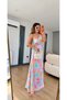 Floral Patterned Single Sleeve Satin Dress - 3