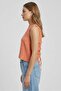Women Crew Neck Textured Sleeveless Tank Top, Rust Orange - 3