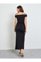Black Off Shoulder Maxi Dress with Buckle Detail - 4