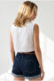 Women's White Pocket Sleeveless Crop Linen Shirt Gml-19001458 - 6