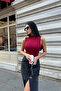 Women's Black and White Burgundy 3-Piece Sleeveless Bodysuit - 4