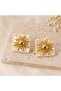 Cream Marble Patterned Square Sun Figured Gold Detailed Women's Earrings - 2