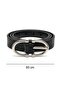 Black Shk3006 Women's Half Oval Silver Buckle Thin Faux Leather Waist Belt - 2
