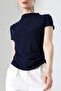 Sandy Fabric Degaje Collar Draped Short Sleeve Women's Blouse