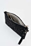 Women's Star Silver Stone Suede Portfolio Handbag and Clutch Bag with Ankle Strap and Chain Strap - 4