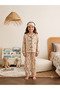 Girl's Front Buttoned Rabbit Patterned Eye Patch Cotton Pajama Set - 4