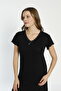 Women's Lace Detailed V-Neck Short Sleeve Combed Cotton Nightgown / Plus Size - 4