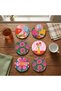 Retro Bohemian Round Coasters Set of 6 |   Colorful Mdf Decorative Coffee and Table Protector Coasters - Uv Printing - 4
