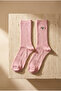 Unisex Dog Embroidered Socks Pink Melange - 3