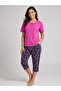 Women's Plus Size Modal Fabric Short Sleeve Buttoned Collar Capri Suit Pajama Set 50% Cotton 50% Modal