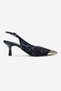 Clem Navy Blue Lace Detailed Gold Toe Women's Heeled Shoes - 4