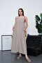 Women's Beige Shell and Sequin Detailed Linen Maxi Dress Pc2611 - 6