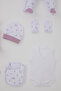 Baby Girl Hospital Release Set, 8 Pieces, Floral & Text Patterned, 0-3 Months, White - 6