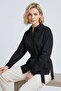 Black Slit Detailed Belted Oversize Fit Long Shirt - 3