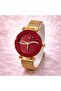 Red Dial Crystal Women’s Watch Gold Mesh Strap Elegant