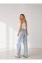 Women's Ice Blue High Waist Knee Ripped Detailed Wide Leg Palazzo Jean Denim Trousers - 4