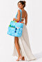 2 Years Warranty - Large Size Blue Patterned Women's Beach Bag with Multiple Compartments - Waterproof Zippered Beach Bag - 6