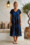 Black-Blue V-Neck Short Sleeve Patterned Casual Viscose Woven Dress 113 64 - 3