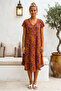 Orange-Purple V-Neck Short Sleeve Patterned Casual Viscose Woven Dress 113 64 - 5