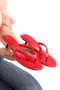 Duru Women's Comfortable Sole New Season Faux Leather Short Heeled Flip Flops - 5