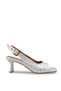 Women's Silver Knitted Patterned Buckle Thick Heeled Sandals - 6