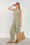 Women's Carrot Trousers with Pocket and Elastic Waist - Olive - 2
