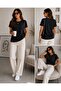 Cotton Women's Black Oversize Basic T-Shirt with Crew Neck - 2