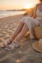 Three-Strap Gold Buckle Comfort Foam Flat Sole Beige Summer Casual Women's Sandals - 2