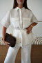 Double Pocket Lace Detailed Linen Shirt White - 6