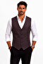 Men's V-Neck Vest Dark Burgundy Checked 54103