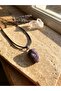 Raw Cut Purple Lepidolite Natural Stone Leather Cord Necklace