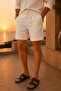Men's White Linen Textured Shorts with Pockets - Breathable Fabric - 7