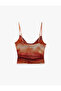 Batik Patterned Drape Collar Thin Strap Tulle Blouse - 2