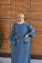 Women's Beaded and Embroidered Hijab Denim Dress - 8