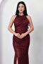 Halter Neck Slit Beaded Dress 41099 - 2