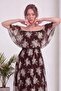 Women's Madonna Collar Floral Patterned Midi Length Chiffon Evening Dress Green, Brown, Black - 2