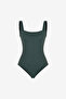Women Neck Opening Green Swimsuit - 5