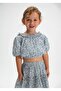Girl's Balloon Sleeve Patterned Short Sleeve Blouse Blue 3026 - 2