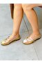 Monza Gold Leather Strappy Ballet Flats with Lace Detail - 3