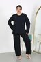Fashion Line Women's Plus Size Long Sleeve Combed Cotton Pajamas Set Navy Blue 202501 - 3