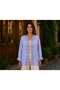 Blue Color Linen Jacket with Lace and Pocket Detail - 6