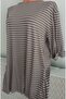 Er Clothing Summer Combed Cotton Blouse Crew Neck Capri Sleeve Beige Striped - 2