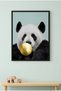 Panda Bubble Gum Kids Wall Art | Portrait Framed Canvas Print with Gold Foil Embossed | Luxury Modern Decor for Kids Room