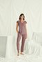 Brown Stylish Pajama Set, Women's Viscose Pajama Set with Pockets, V-Neck Lace Short-Sleeved Pajamas, Two-Piece Home Wear Pajama Set - 4