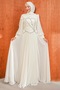 Ecru Stone Embroidered Bustier Evening Dress
