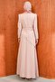 Powder Waist Detailed Stoned Evening Dress - 5