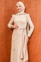 Beige Waist Detailed Stoned Evening Dress - 2