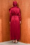 Burgundy Shoulder Ruffled Satin Evening Dress - 5