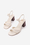 Women's Blunt Toe Wood Patterned Heel Ankle Strap Classic Heeled Sandals Sirena Ecru